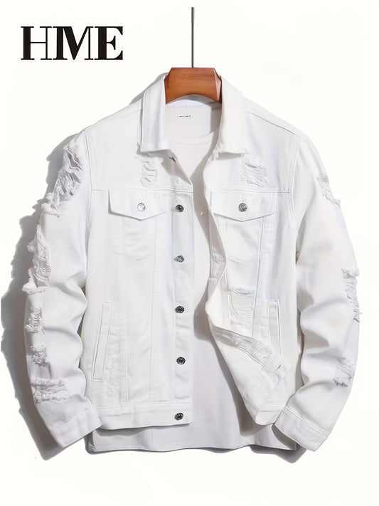 Men's Relaxed Denim Pullover Jacket – White – main product image