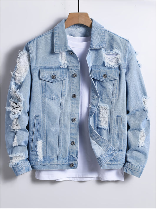 Men's Relaxed Denim Single-Breasted Jacket – Medium Blue – Blue option – main product image