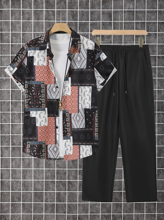 Men's Shirt and Pants Set - Geometric Print Summer Style – main product image