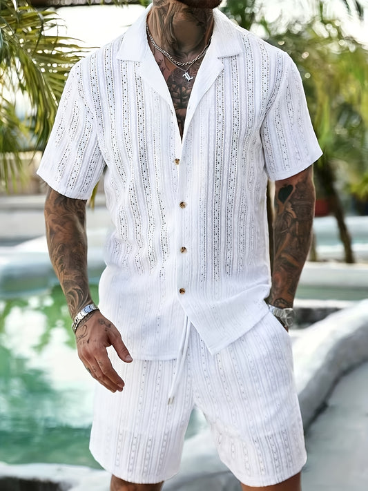Men's Shirt and Shorts Set - Resort Print Summer Style – white option – main product image