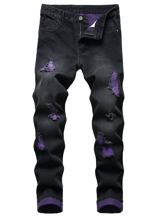 Men's Skinny Jeans - Black Denim Distressed – Mid Rise – Black option – main product image