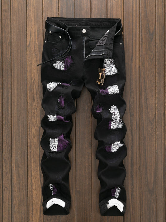 Men's Skinny Jeans - Black Denim Distressed – Sizes 30–40 – Black option – main product image