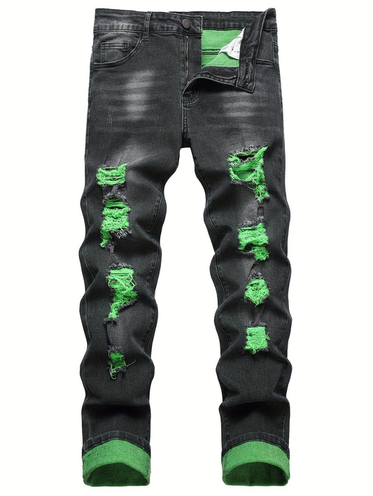 Men's Skinny Jeans - Black Denim Distressed Streetwear – Black option – main product image