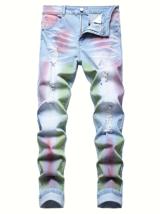 Men's Skinny Jeans - Classic Wash Distressed Streetwear – Azure – main product image