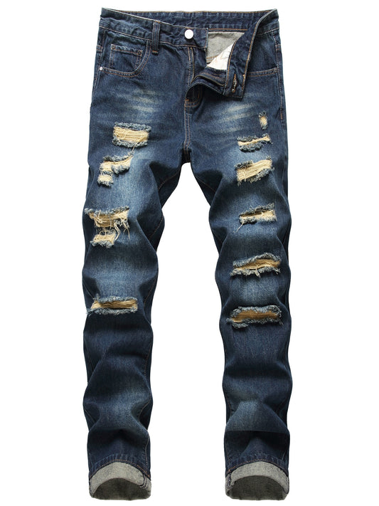 Men's Skinny Jeans - Classic Wash Distressed Streetwear – Navy Color – Navy option – main product image