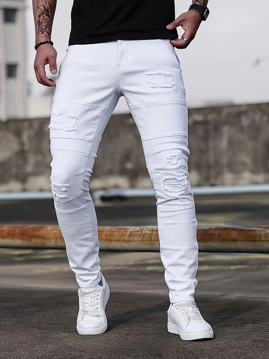 Men's Skinny Jeans - Classic Wash Patchwork – White option – main product image