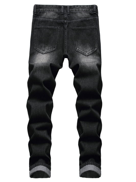 Men's Slim Fit Jeans - Black Denim Distressed – 4-Variant Selection – main product image