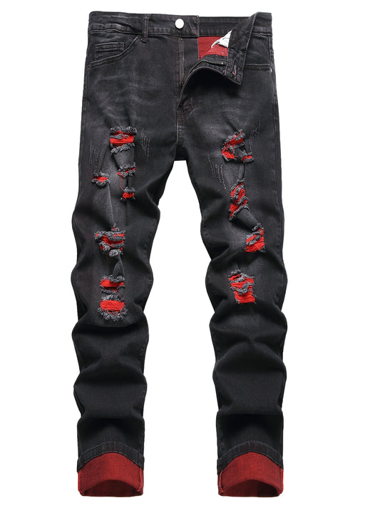 Men's Slim Fit Jeans - Black Denim Distressed – Mid Rise – Black option – main product image