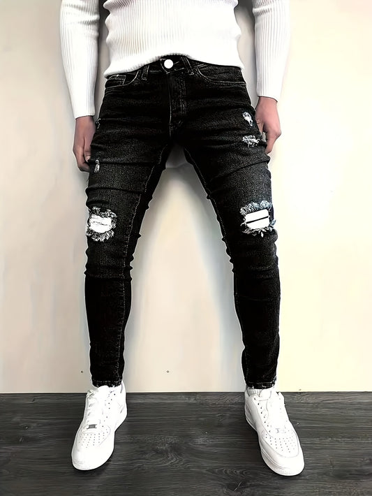 Men's Slim Fit Jeans - Black Denim Distressed – Sizes 28–38 – Black option – main product image