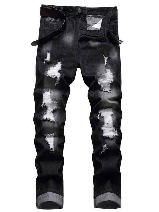 Men's Slim Fit Jeans - Black Denim Distressed – Sizes 28–40 – Black option – main product image