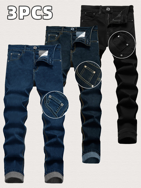 Men's Slim Fit Jeans - Classic Wash Clean Finish – Black Dark Blue – Black option – main product image