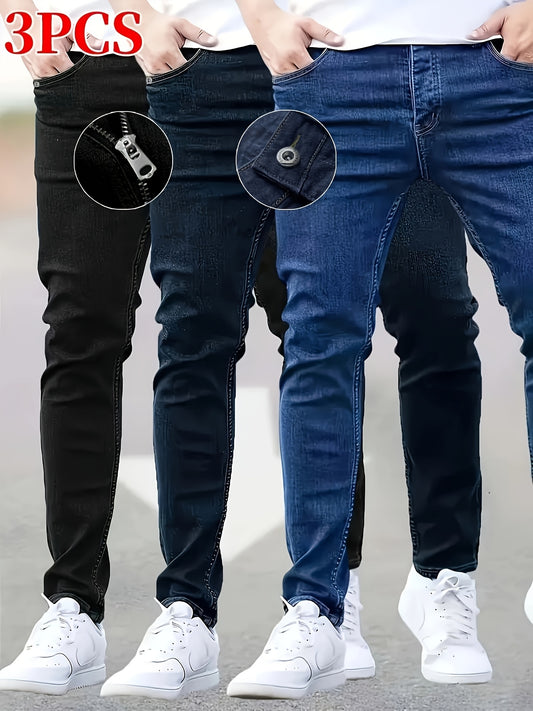 Men's Slim Fit Jeans - Classic Wash Clean Finish – Black Navy Blue – Black option – main product image