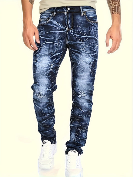 Men's Slim Fit Jeans - Classic Wash Clean Finish – Navy Color Floral – Navy option – main product image