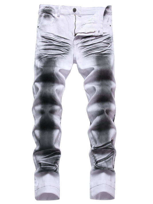 Men's Slim Fit Jeans - Classic Wash Clean Finish Streetwear – White – White option – main product image