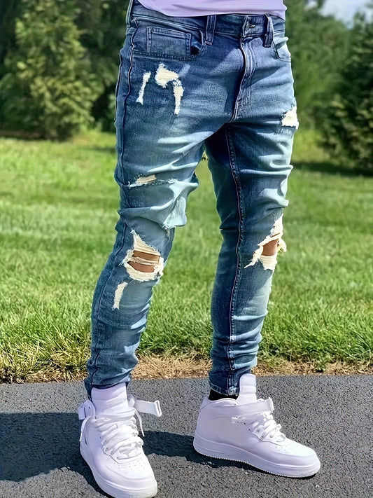Men's Slim Fit Jeans - Classic Wash Distressed – Blue Denim Wash 71941 – main product image