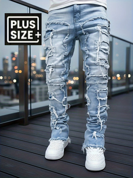 Men's Slim Fit Jeans - Classic Wash Distressed – Light Blue – Blue option – main product image