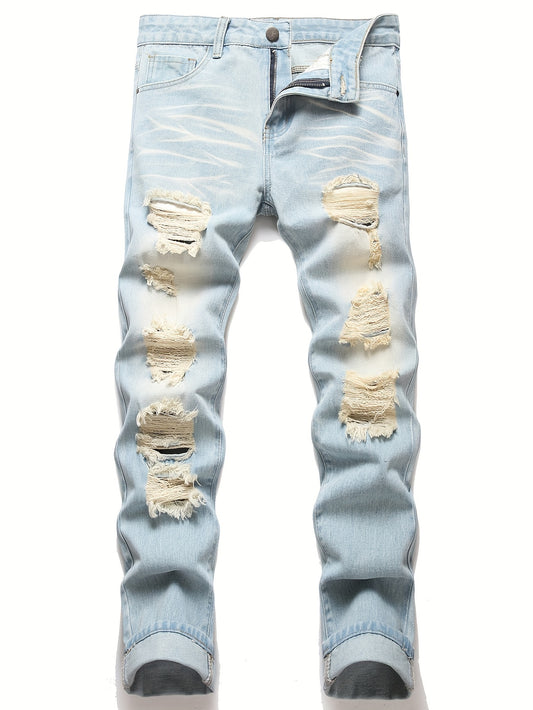 Men's Slim Fit Jeans - Classic Wash Distressed – Light Cyan – main product image
