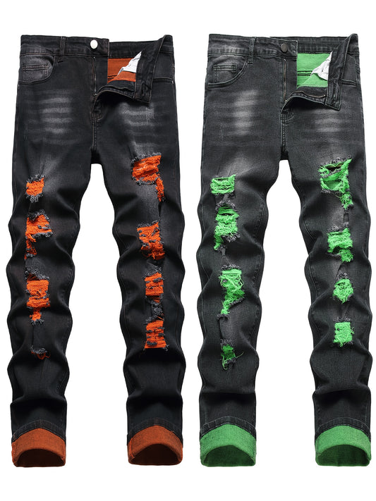 Men's Slim Fit Jeans - Classic Wash Distressed – Light Green – Green option – main product image