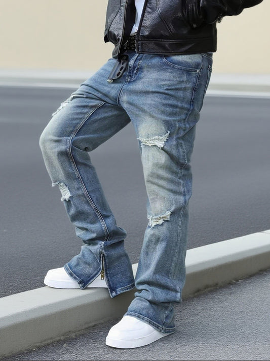 Men's Slim Fit Jeans - Classic Wash Distressed – Mid Rise / Blue – Blue option – main product image