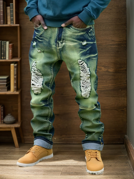 Men's Slim Fit Jeans - Classic Wash Distressed – Olive – main product image