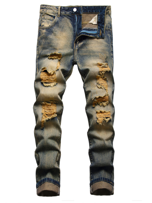 Men's Slim Fit Jeans - Classic Wash Distressed – Sizes 30–42 – Brown option – main product image