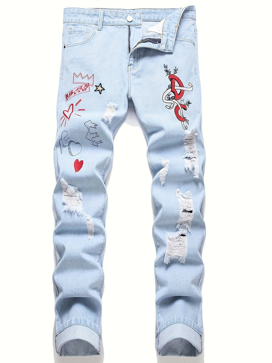 Men's Slim Fit Jeans - Classic Wash Distressed – Sky Blue – main product image