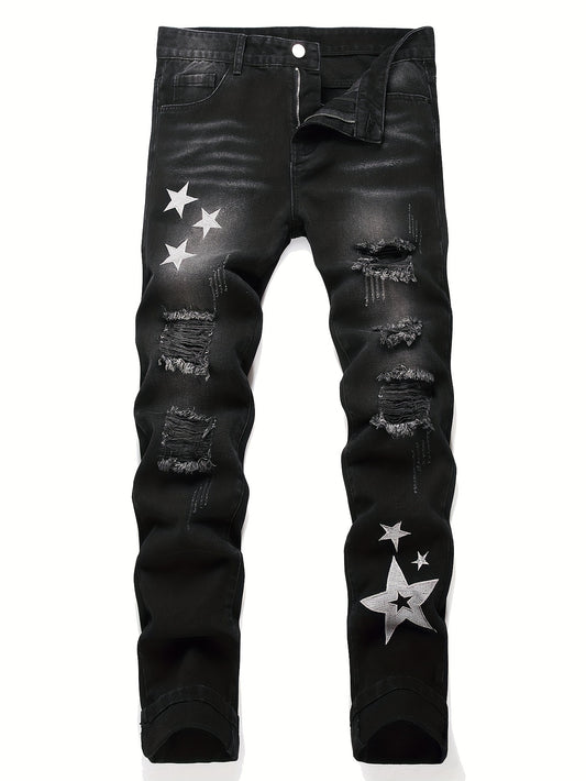 Men's Slim Fit Jeans - Classic Wash Distressed Streetwear – Sizes 28–38 – Grey option – main product image