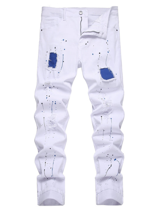 Men's Slim Fit Jeans - Classic Wash Distressed – White Denim Slim-Fit – White option – main product image