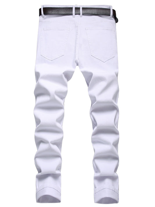 Men's Slim Fit Jeans - Classic Wash Distressed – White Denim Wash 56325 – main product image