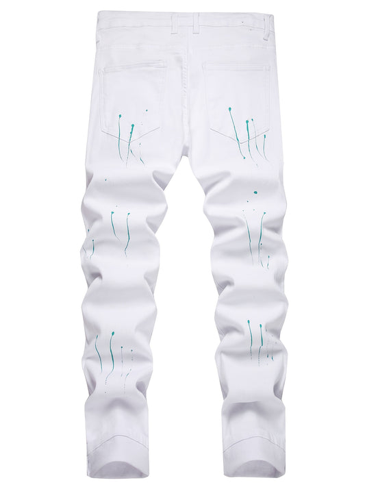 Men's Slim Fit Jeans - Classic Wash Distressed – White Denim Wash 78885 – main product image