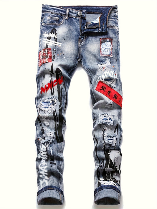 Men's Slim Fit Jeans - Vintage Wash Distressed – Blue – Blue option – main product image