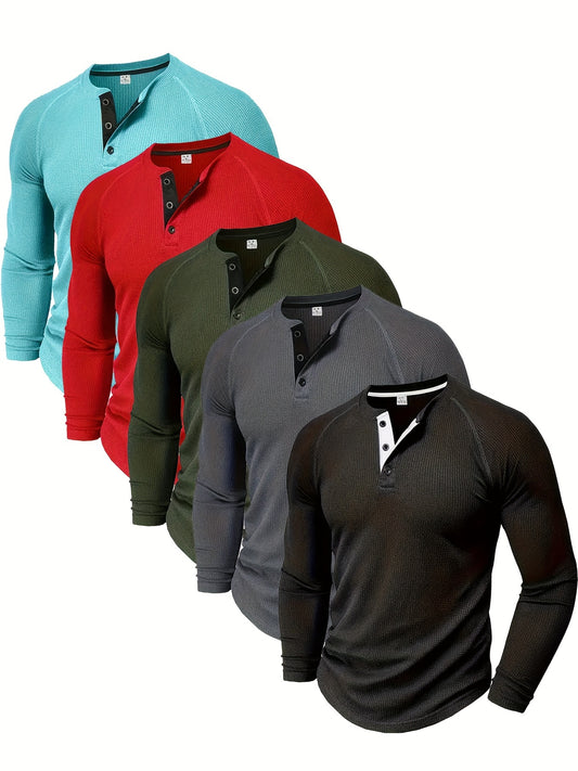 Men's Solid Color Casual Shirt - Crew Neck Long Sleeve – main product image