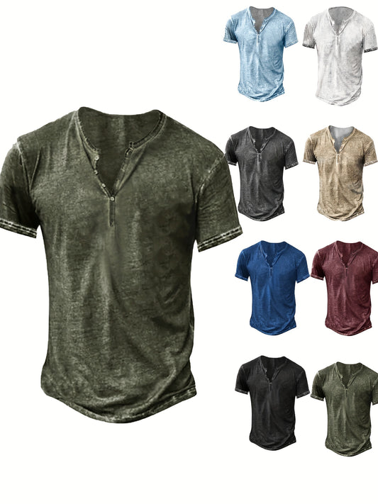 Men's Solid Color Henley Shirt - Collared Short Sleeve – Black option – main product image
