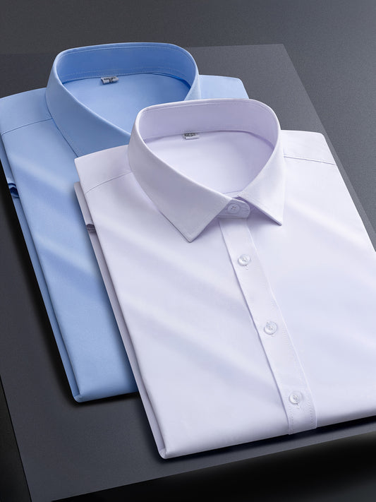 Men's Solid Color Shirt - Collared Long Sleeve – White / Light Blue – White option – main product image