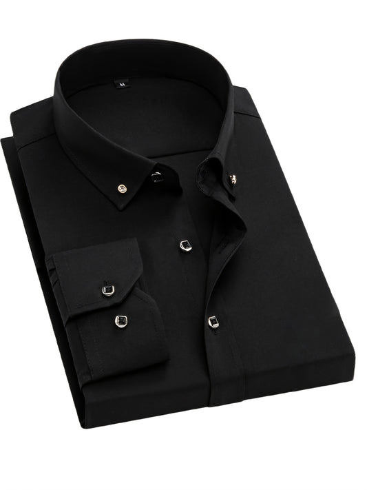 Men's Solid Long Sleeve Dress Shirt - Statement Button – Khaki option – main product image