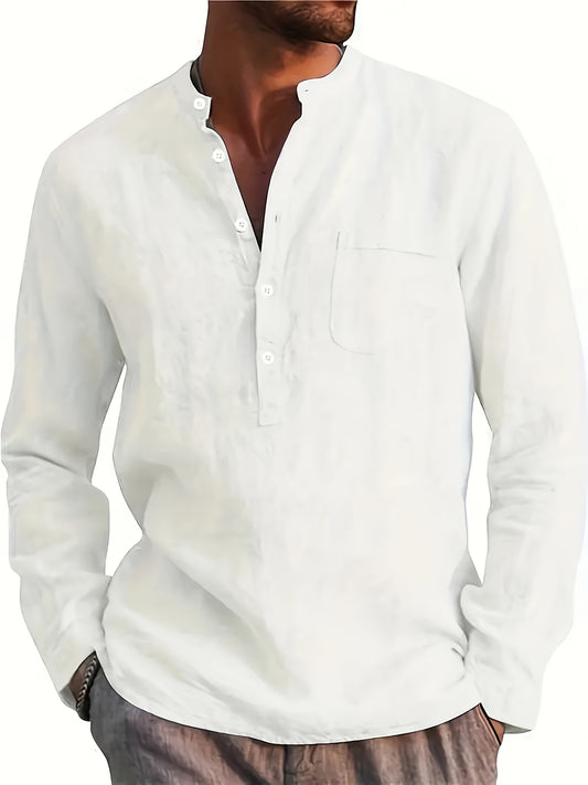 Men's Solid Plus Size Long Sleeve Casual Shirt - Stretch – main product image