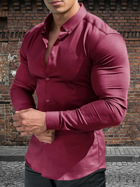 Men's Solid Slim Fit Long Sleeve Dress Shirt - Wrinkle Resistant – main product image