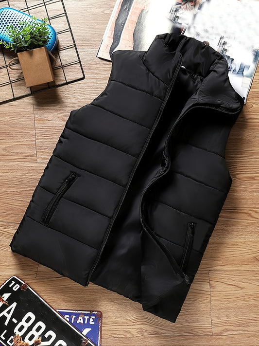 Men's Stand Collar Zip Vest - Zipper Pockets and Warm Layering – main product image