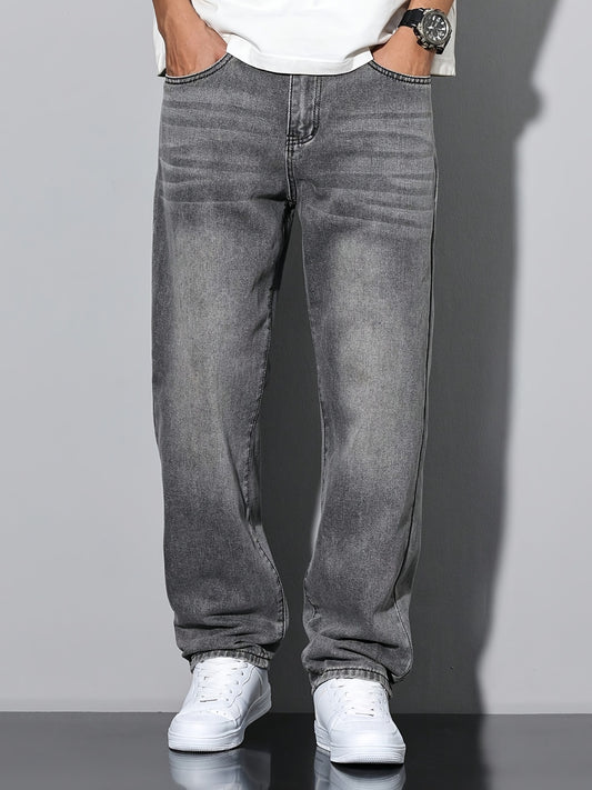 Men's Straight Leg Jeans - Classic Wash Clean Finish – Dark Gray – Gray option – main product image