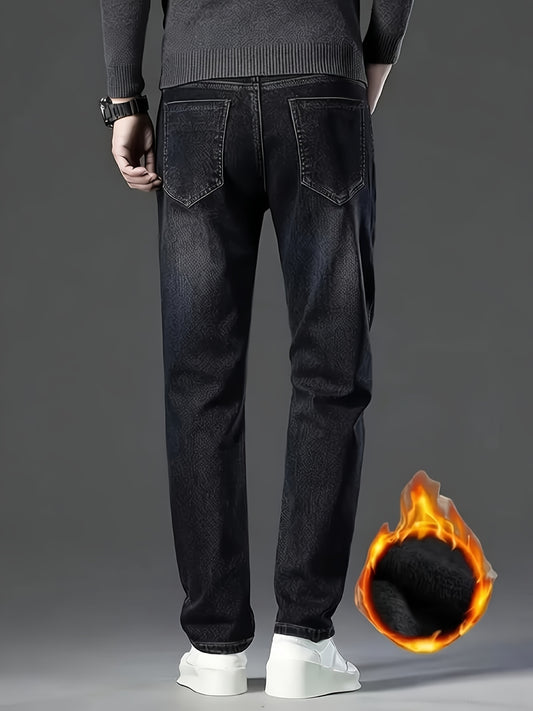 Men's Straight Leg Jeans - Classic Wash Clean Finish Streetwear – Dark Blue – main product image