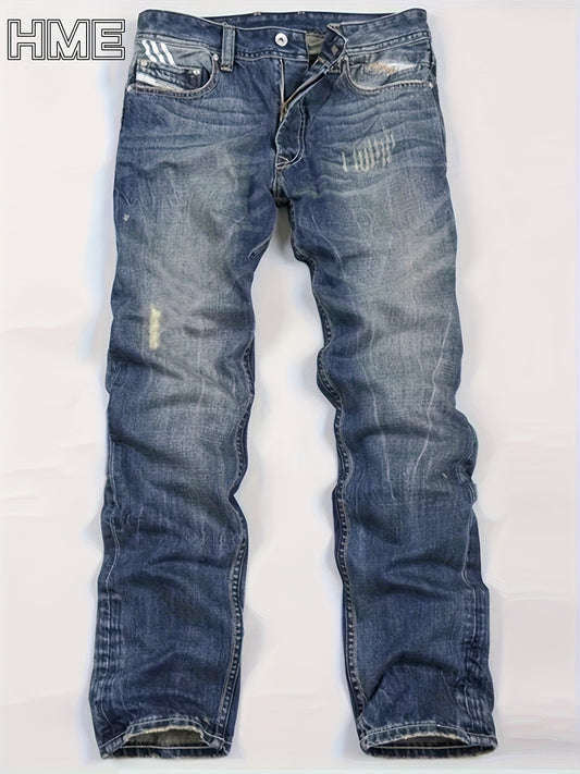 Men's Straight Leg Jeans - Classic Wash Clean Finish Streetwear – Sea Blue – Blue option – main product image