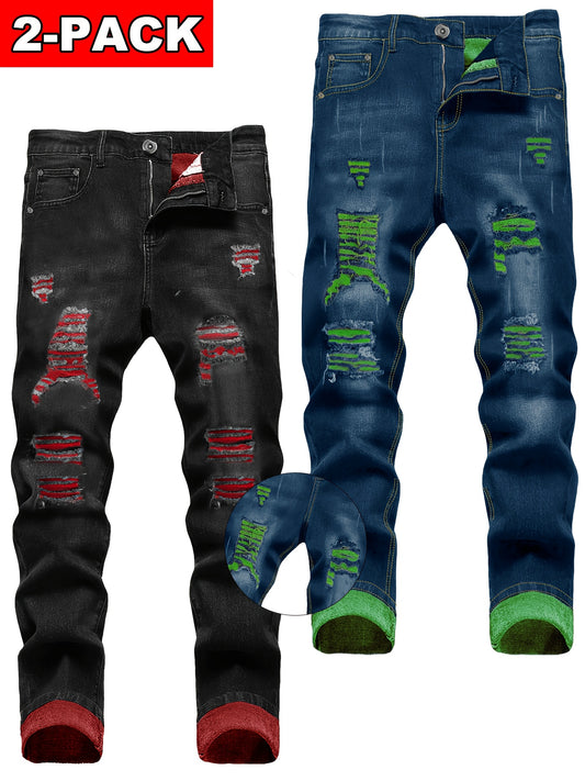Men's Straight Leg Jeans - Classic Wash Distressed – Sizes 30–40 – Black option – main product image