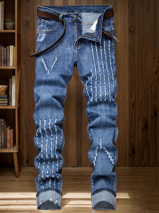 Men's Straight Leg Jeans - Classic Wash Distressed Weekend – Blue option – main product image
