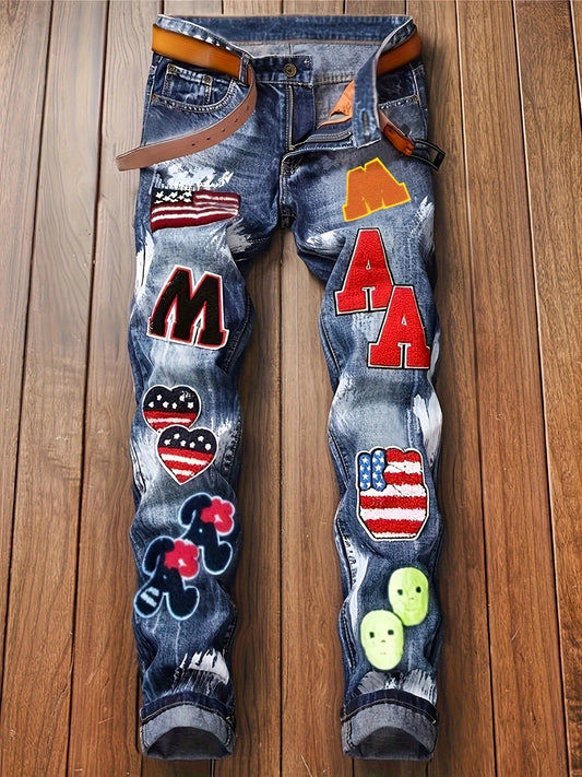 Men's Straight Leg Jeans - Classic Wash Embroidered – Blue option – main product image