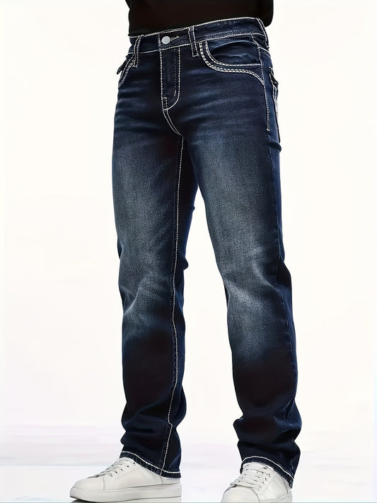 Men's Straight Leg Jeans - Classic Wash Embroidered Weekend – Blue option – main product image