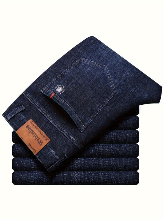 Men's Straight Leg Jeans - Vintage Wash Clean Finish – Black Blue Denim – Black option – main product image