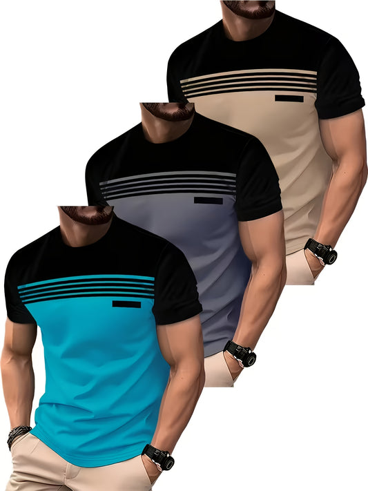 Men's Striped Performance T-Shirt - Crew Neck Short Sleeve – main product image