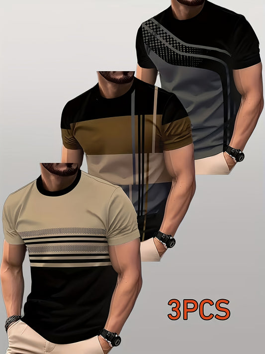 Men's Striped T-Shirt - Classic Neck Short Sleeve – main product image