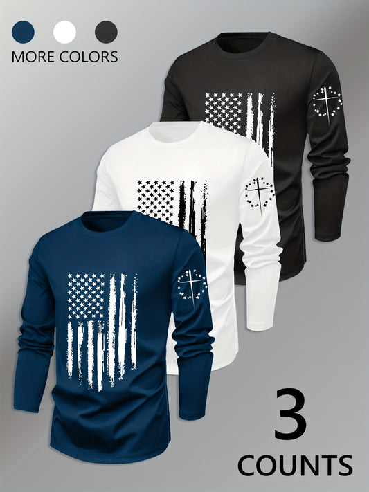 Men's Striped T-Shirt - Crew Neck Long Sleeve – Black option – main product image