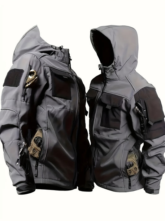 Men's Tactical Softshell Jacket - Hooded Multi-Pocket Windbreaker – Black option – main product image